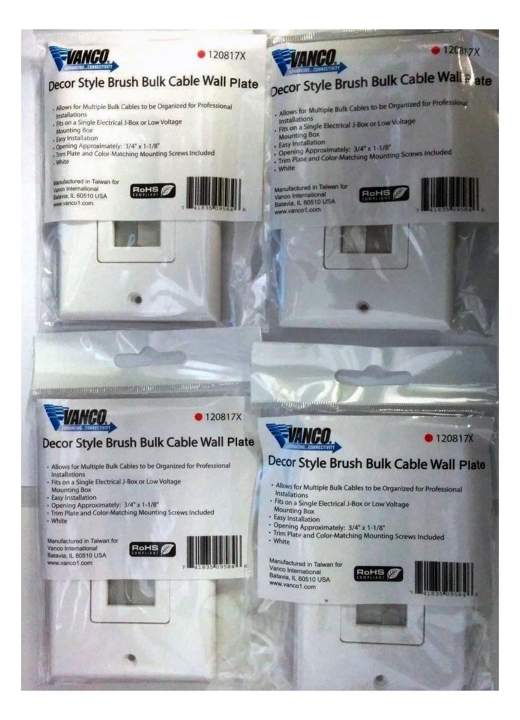 (QTY 33) Vanco 120817X 1-Gang Decor Style Brush Bulk Cable Wall Plate White -NEW