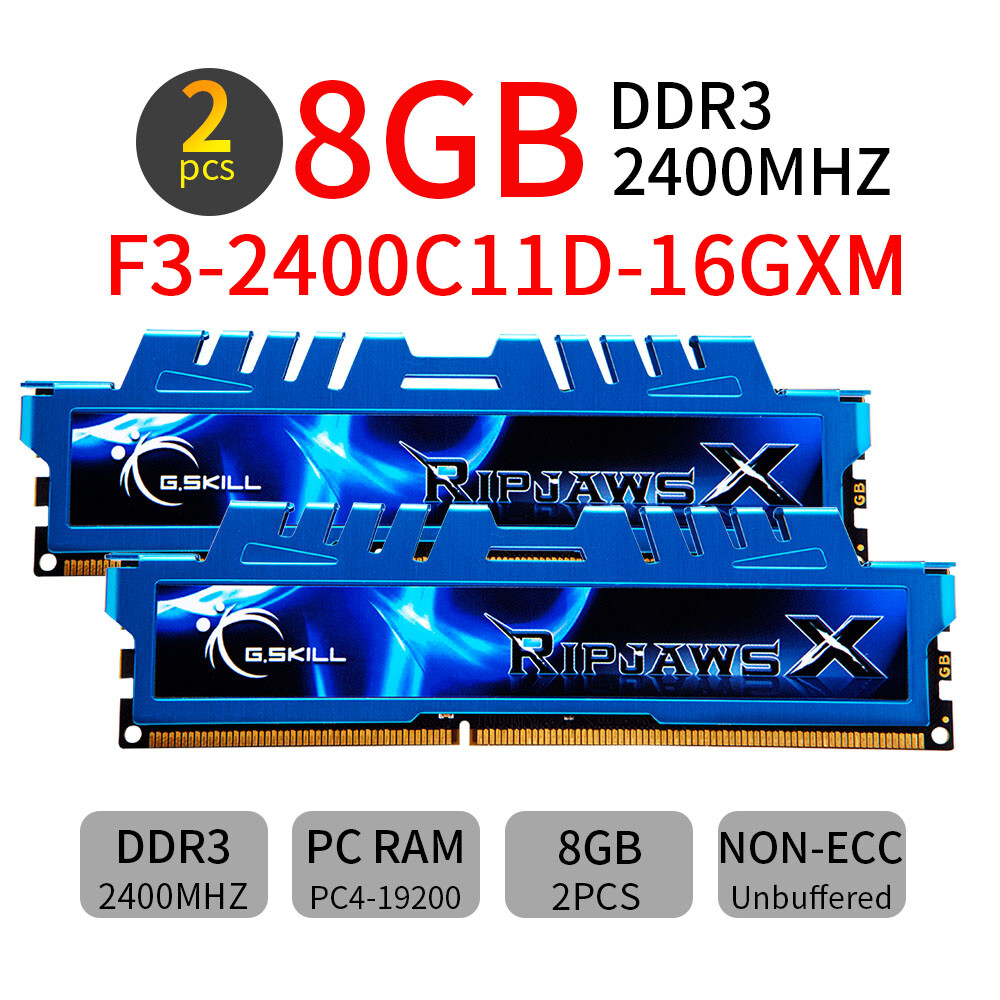 G.Skill Ripjaws X 16GB 2x 8GB DDR3 OC 2400MHz PC3-19200 240Pin Desktop Memory AB