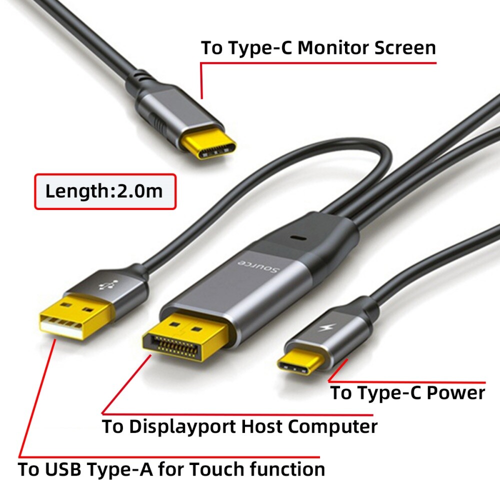 Displayport/HDMI to USB C Cable 4k@60hz with USB Power Support Touch Display