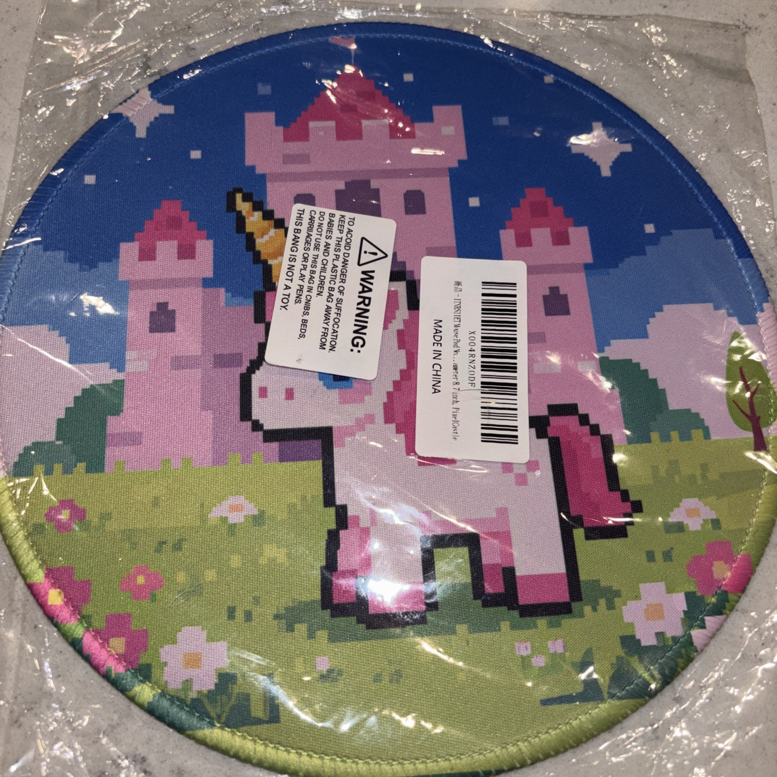 ITNRSIIET Round Mouse Pad 8.7 Inch Pixel Castle Pink Unicorn Cute Gaming Mat NEW