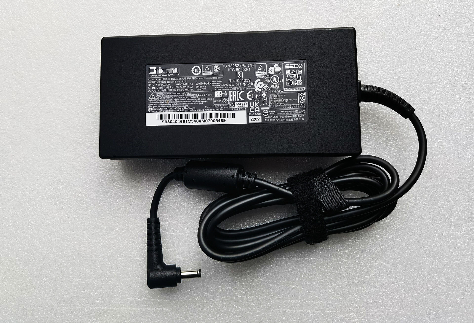 MSI Sword 15 A11UD Charger AC Adapter Power Cord 7.5A 20V Chicony 150W