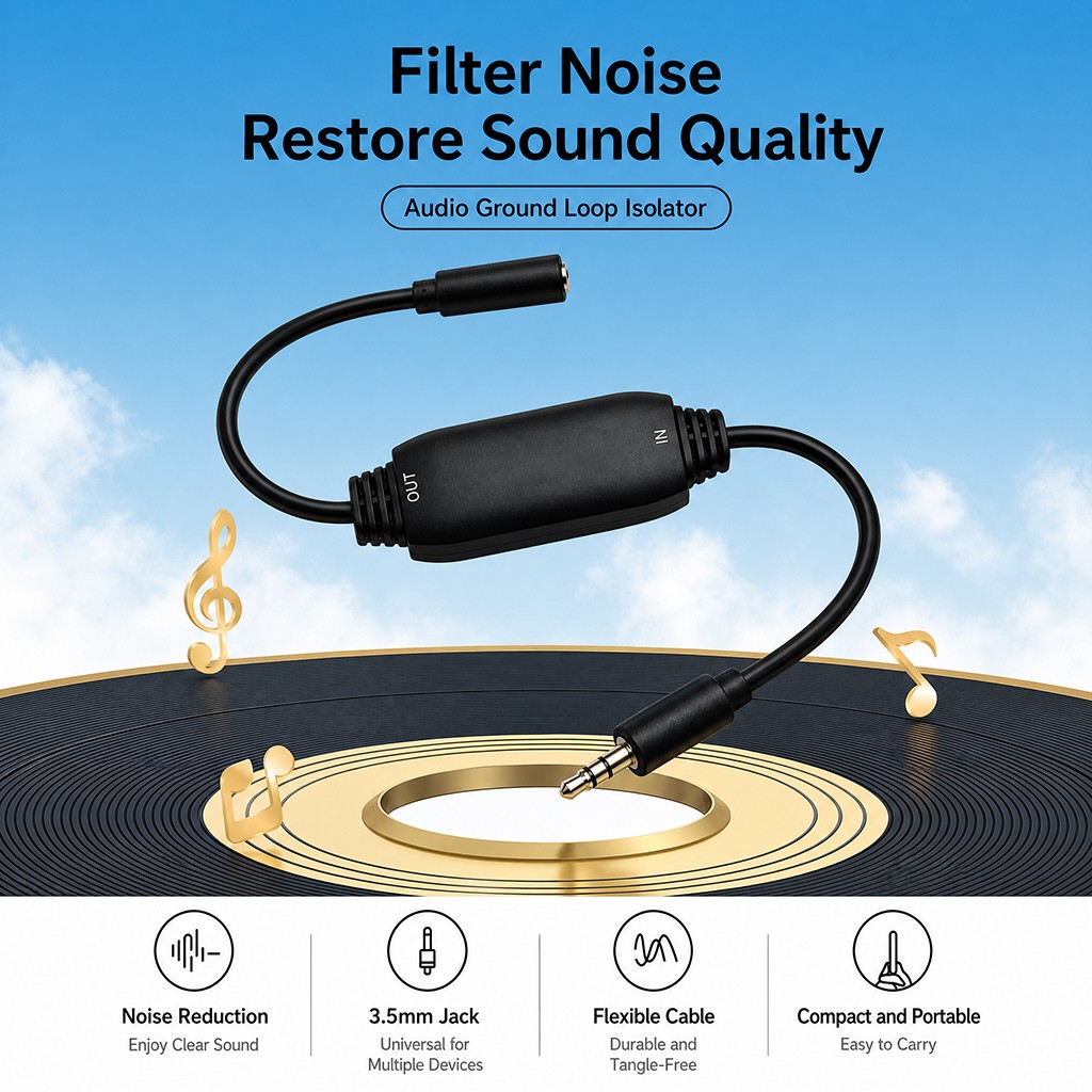 3.5mm to 3.5mm Audio Ground Loop Isolator, Car Stereo Noise Filter Suppressor