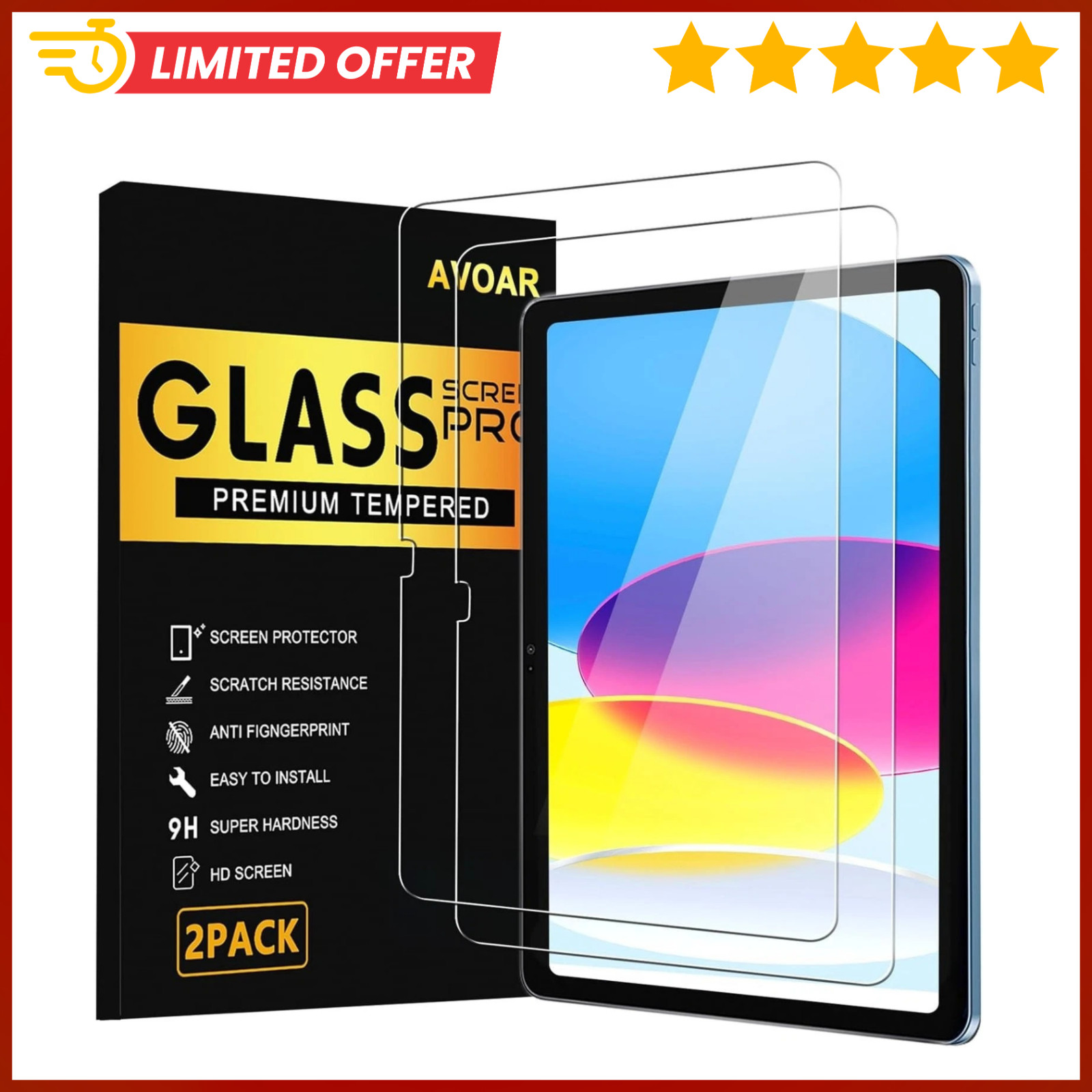AVOAR 2 Pack Screen Protector for iPad 11th A16 2025 & 10th Generation BLACK