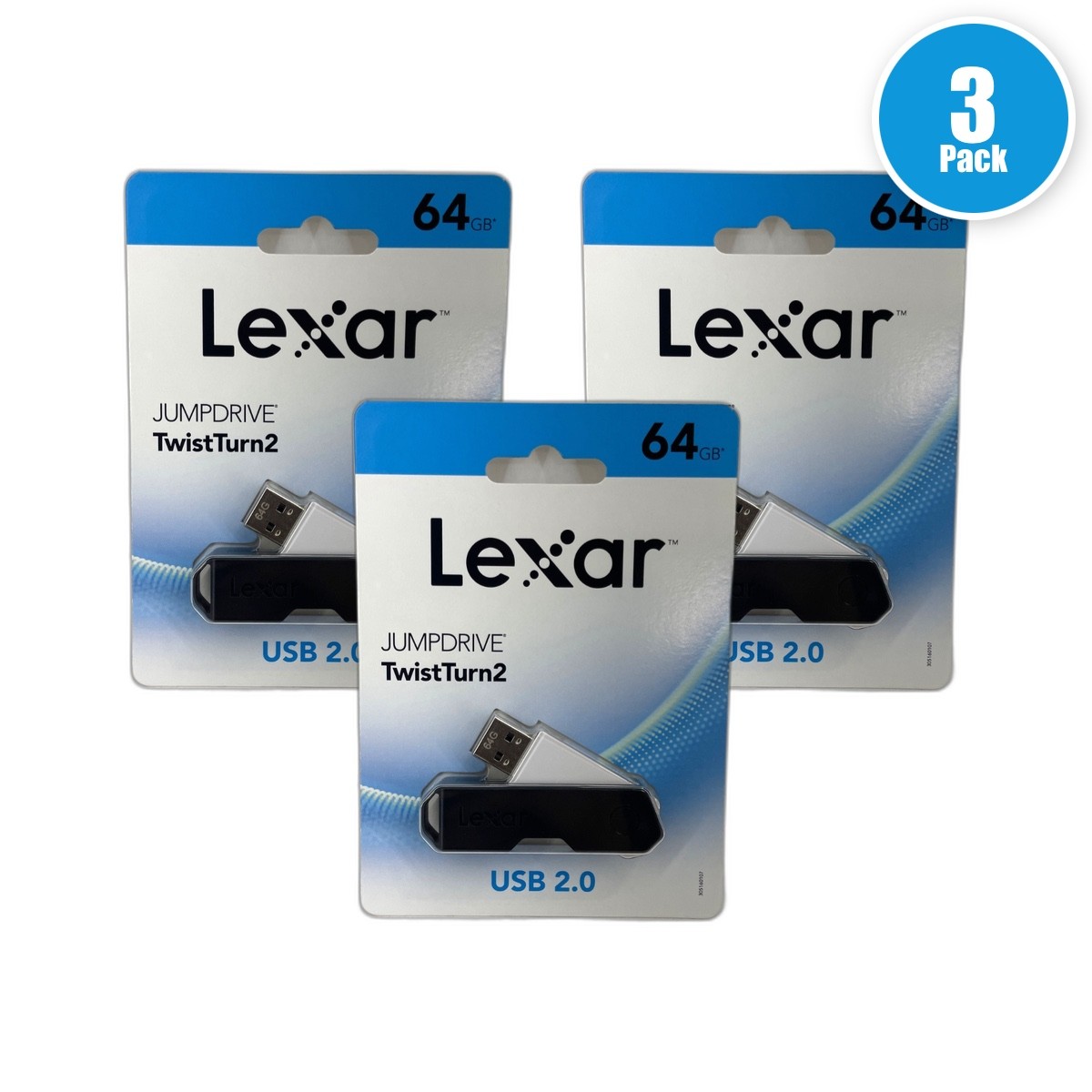 Lexar JumpDrive TwistTurn2 64GB USB 2.0 Flash Drive Sealed Pack of 3 New