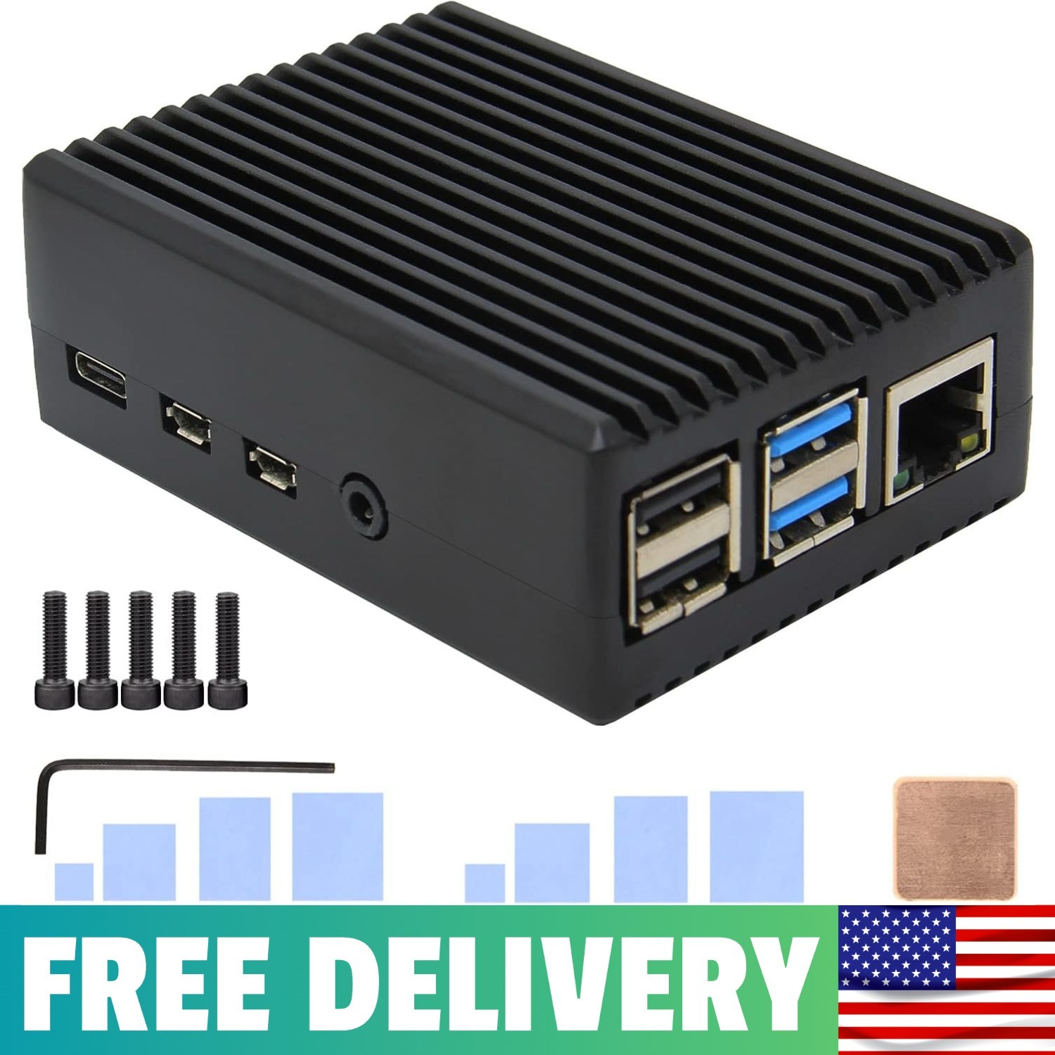 P173 Heavy Duty Passive Cooling Aluminum Case For Raspberry Pi 4 | Fanless,