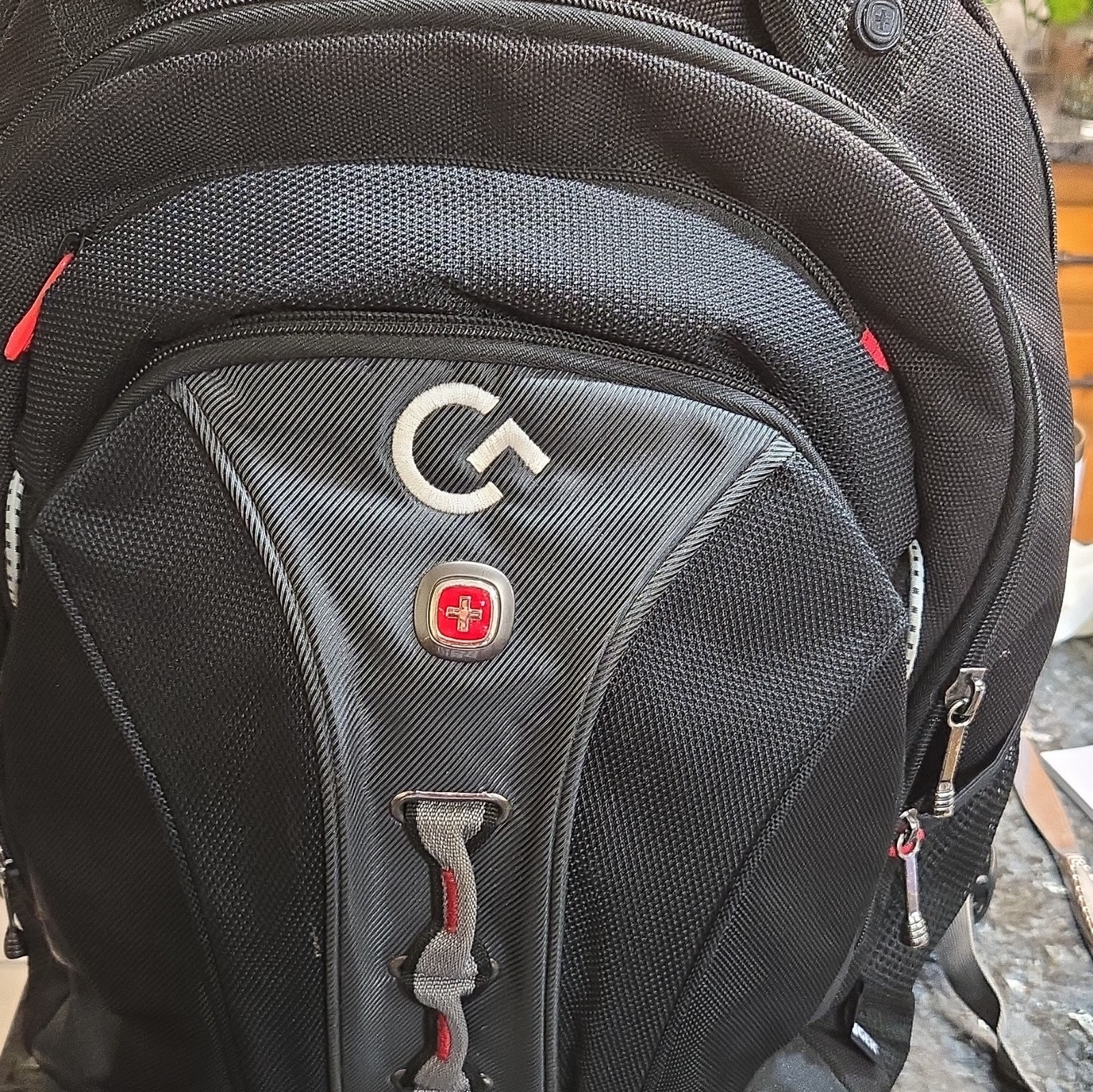 Wenger Checkpoint Friendly Padded Laptop Backpack Solid Black Gray Red