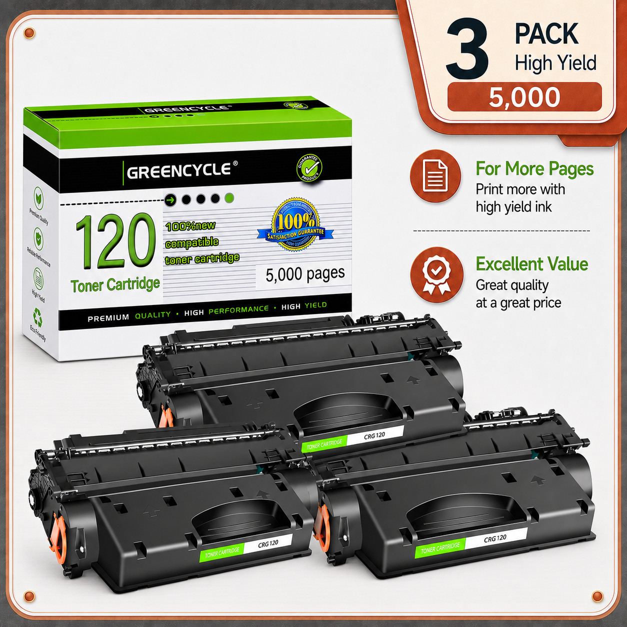 3PK CRG-120 C120 2617B001AA Toner Cartridge Fit for Canon ImageClass D1320 D1350