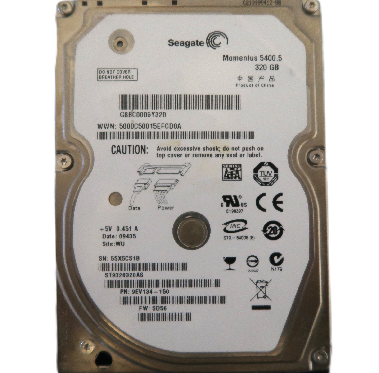 Seagate ST9320320AS 9EV134-150 SD56 (5SX) WU China 320gb 2.5" Sata HDD 2009