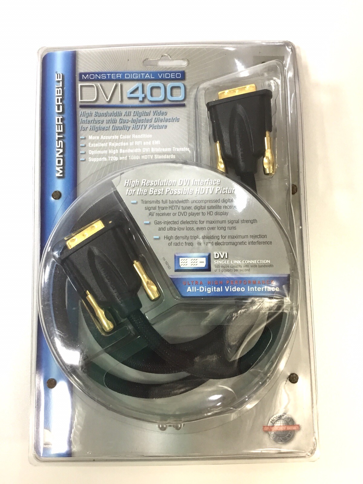 Monster DVI-D to DVI-D Video Cable 6.6 Feet 24k Gold contacts DVI400 ~SHIPS~FREE