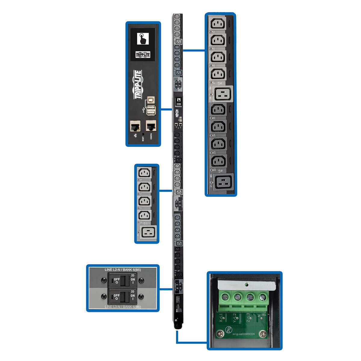Tripp Lite 28.8kW 240V 3PH Switched PDU 30 Outlets 415v 40A PDU3XEVSRHWB
