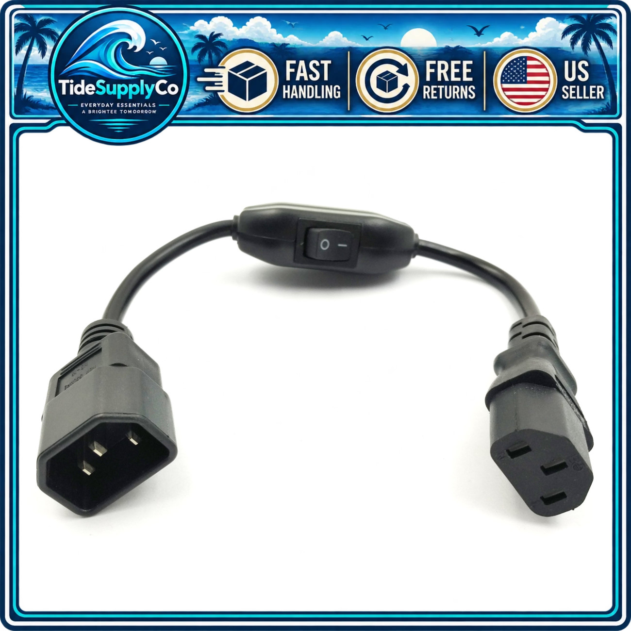 Power Cord with Inline Switch, IEC 320 C14 to C13 Extension Cable 30CM/1FT