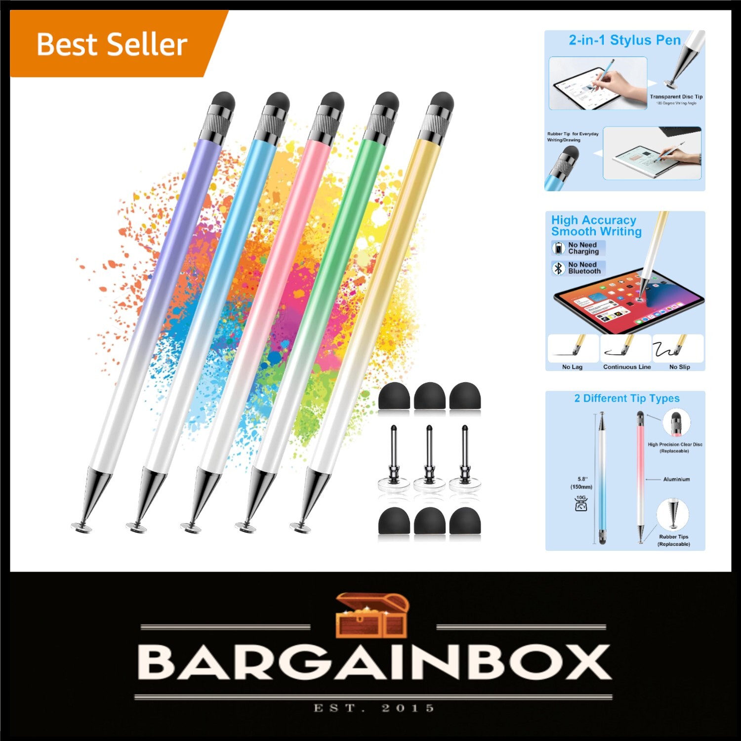 High Sensitivity 5-Pack Touchscreen Stylus Pens - for iPhone/iPad/Android Users