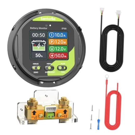 0-500A Battery Monitor with Shunt, 8-120V IP68 Waterproof LCD Screen with