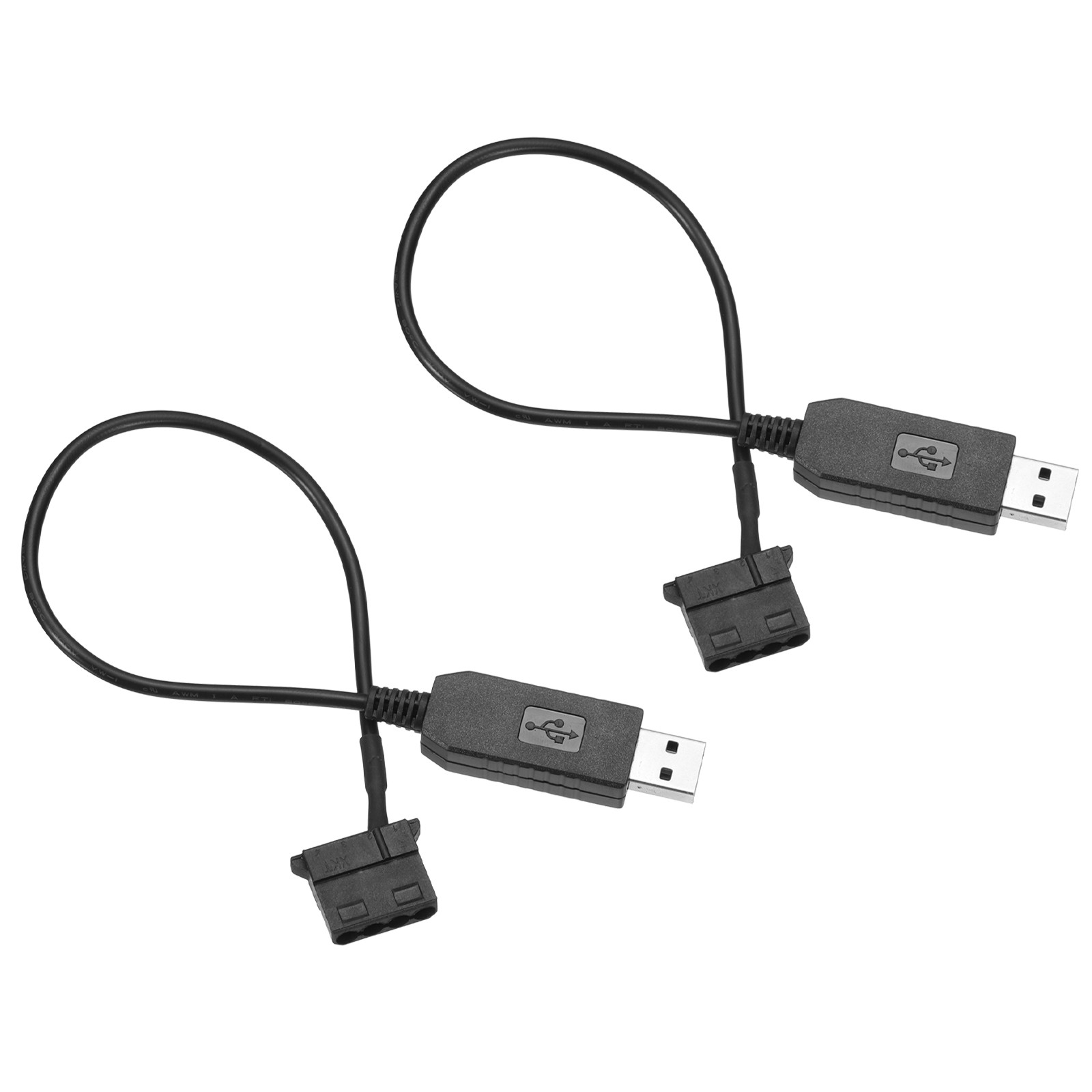 2Pcs USB to 4 Pin-molex Port PWM 12V Step-Up Fan Power Adapter Cable 11.8"