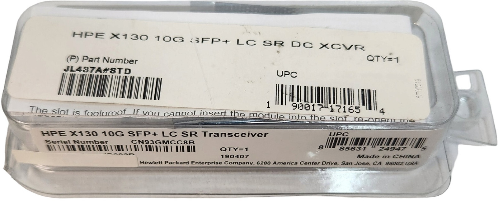 NEW HPE Original X130 10G SFP+ LC DC Transceiver JL437A