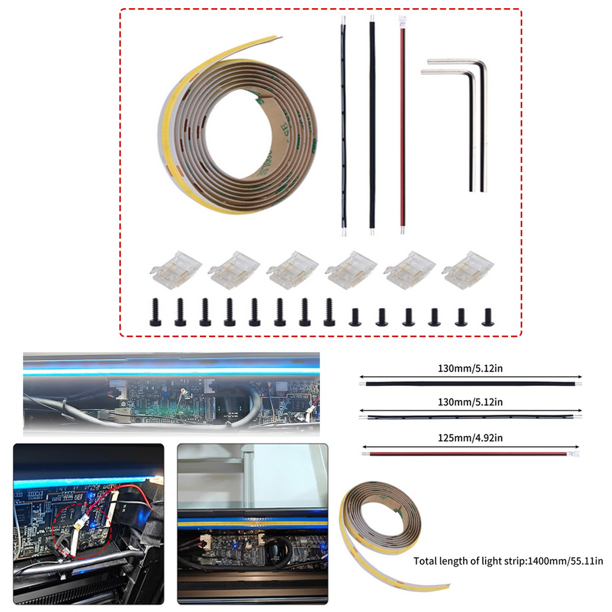 Fit For K2 Plus 3D Printer Upgraded COB LED Kit Super Bright LED Light Strip Set