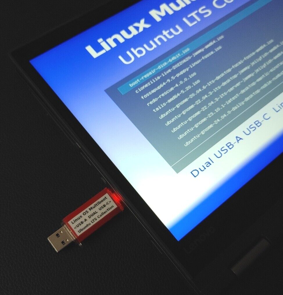 13-in-1 Ubuntu LTS Collection 2024 Multi Boot Linux USB-A USB-C 32G Flash Drive