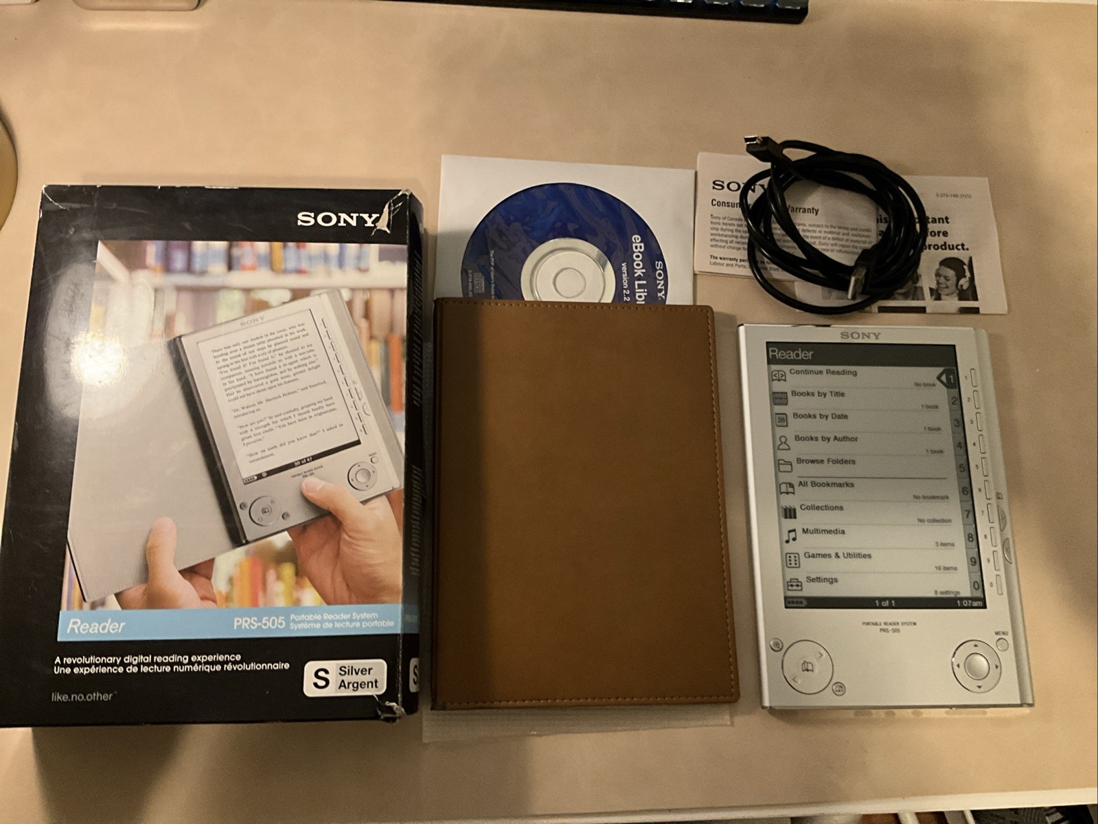 Sony PRS-505 Silver 6" E-Ink Portable E-Reader NEW BATTERY ORIGINAL BOX PERFECT