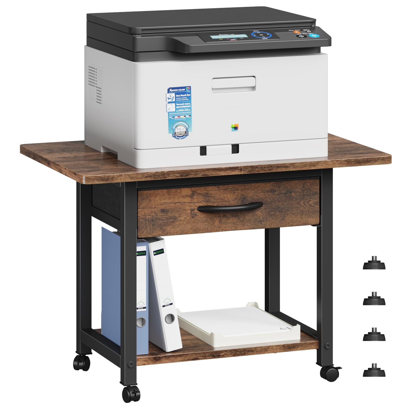 YAOHUOO 22"x15" Large Printer Stand with Drawer, 2Tier Rolling Table Cart