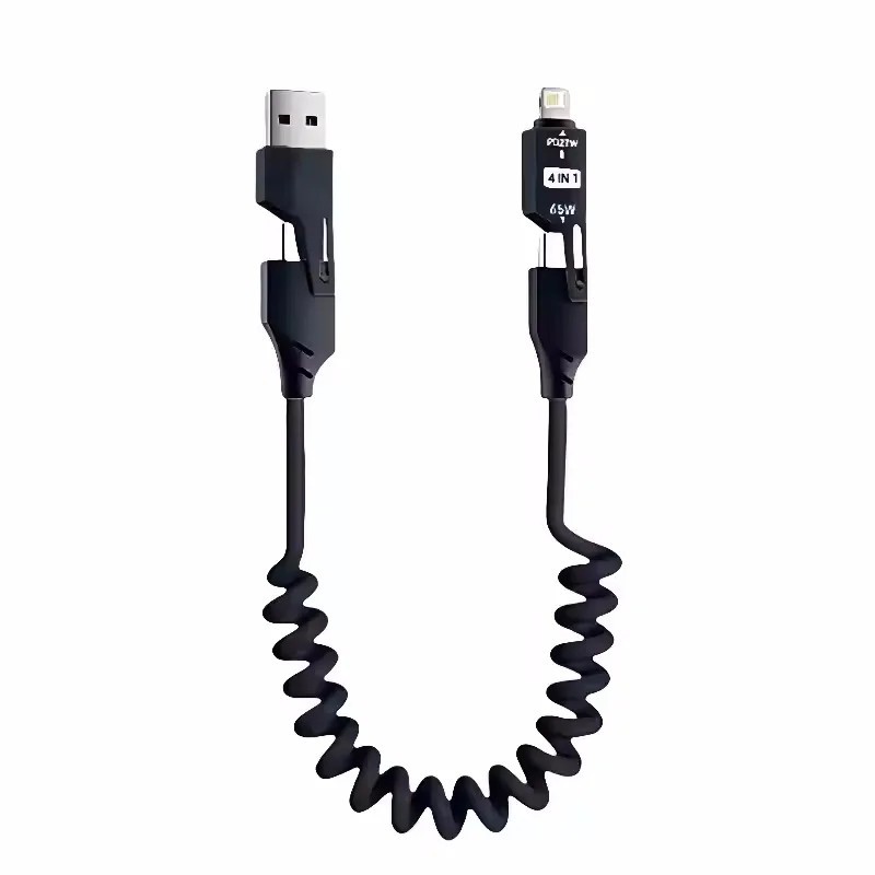 4 in 1 65W Spring USB Charging Cable 6A Fast Charger for iPhone USB C Devices