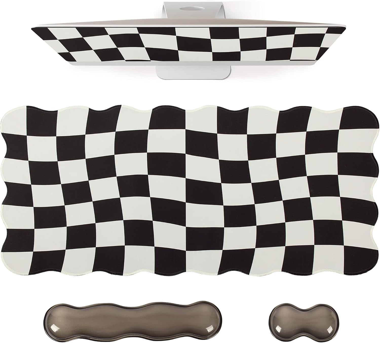 Black Checkered Mouse Pad Set,Scalloped XXL Desk Mat Set