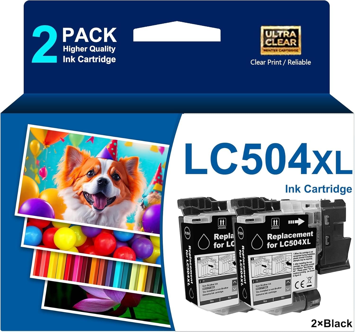 LC504XL 2Pack High Yield LC504XL Black Ink Cartridges Compatible for Brother + +