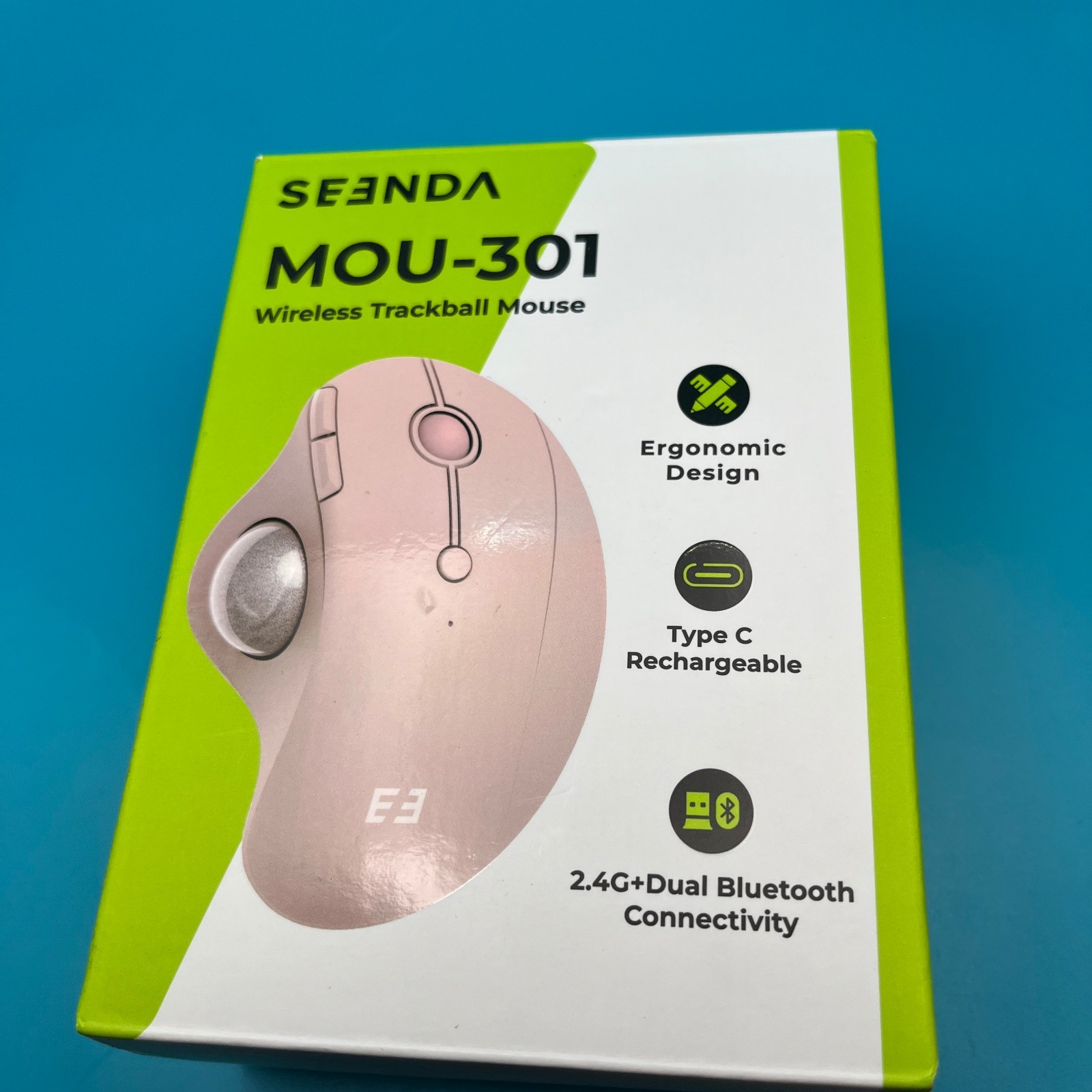 Seenda Wireless Silver Trackball Mouse Bluetooth USB Rechargeable Pink MOU-301