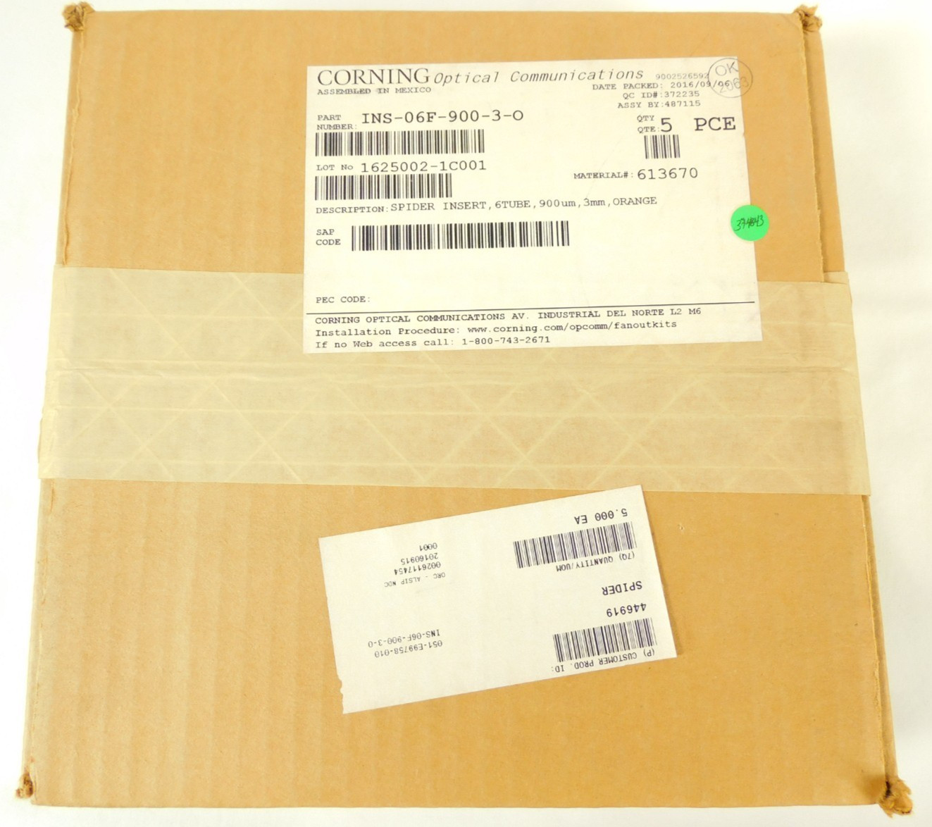 INS-06F-900-3-O Corning Spider Fan-Out Insert 3.0mm 900um 6-Fiber - NEW BOX OF 5