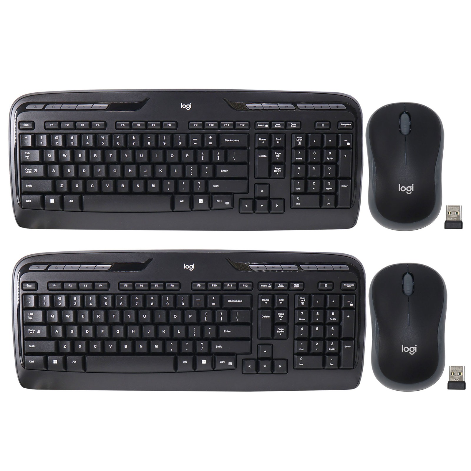 2x Logitech MK320 Full-size Wireless Membrane Keyboard and Mouse Bundle for PC