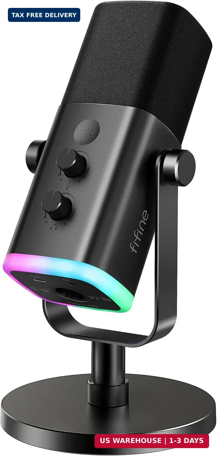FIFINE USB/XLR Dynamic Microphone for Podcast Recording, PC Computer Gaming Stre