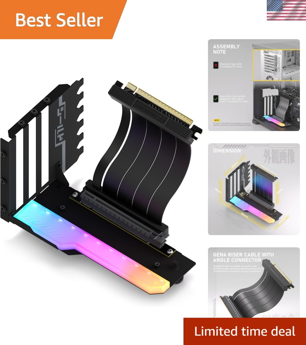 Shield ARGB Vertical GPU Mount, 115mm PCIe 4.0 Riser Cable, Black