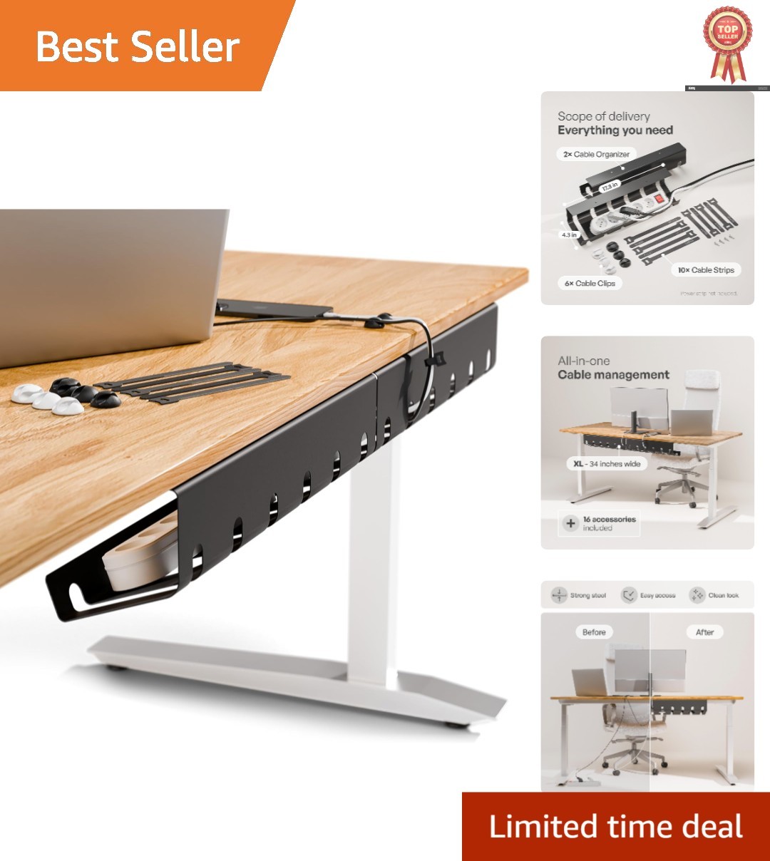 Cable Management Under Desk, Set of 2 - Black