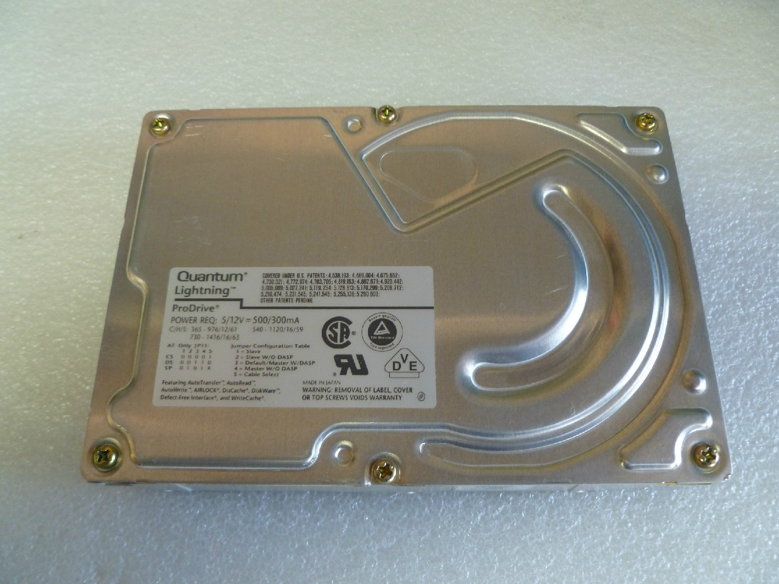 QUANTUM LIGHTNING PRODRIVE 730S 730MB 50PIN HARD DRIVE P/N:LT73S011 REV:02-D