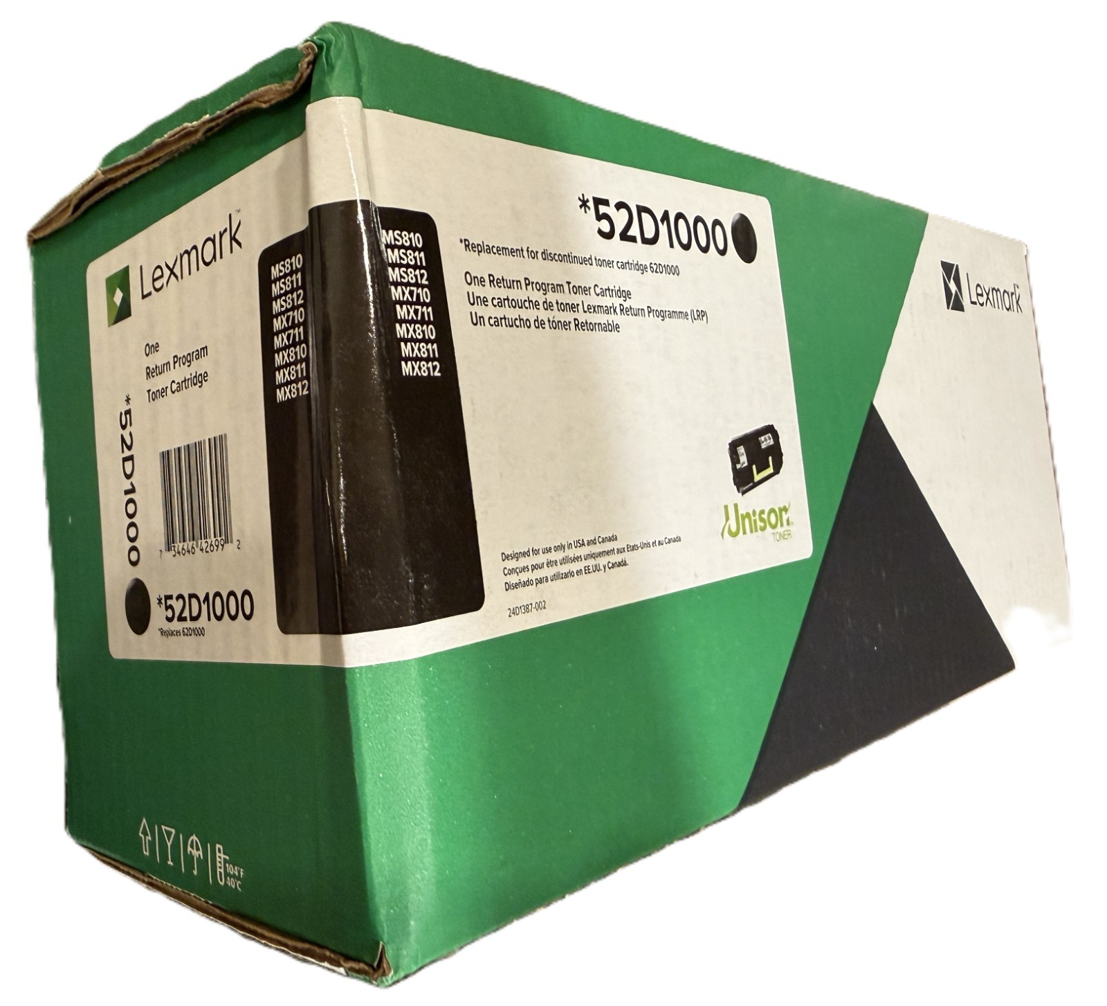 Genuine OEM Lexmark 52D1000 Black Toner Cartridge.