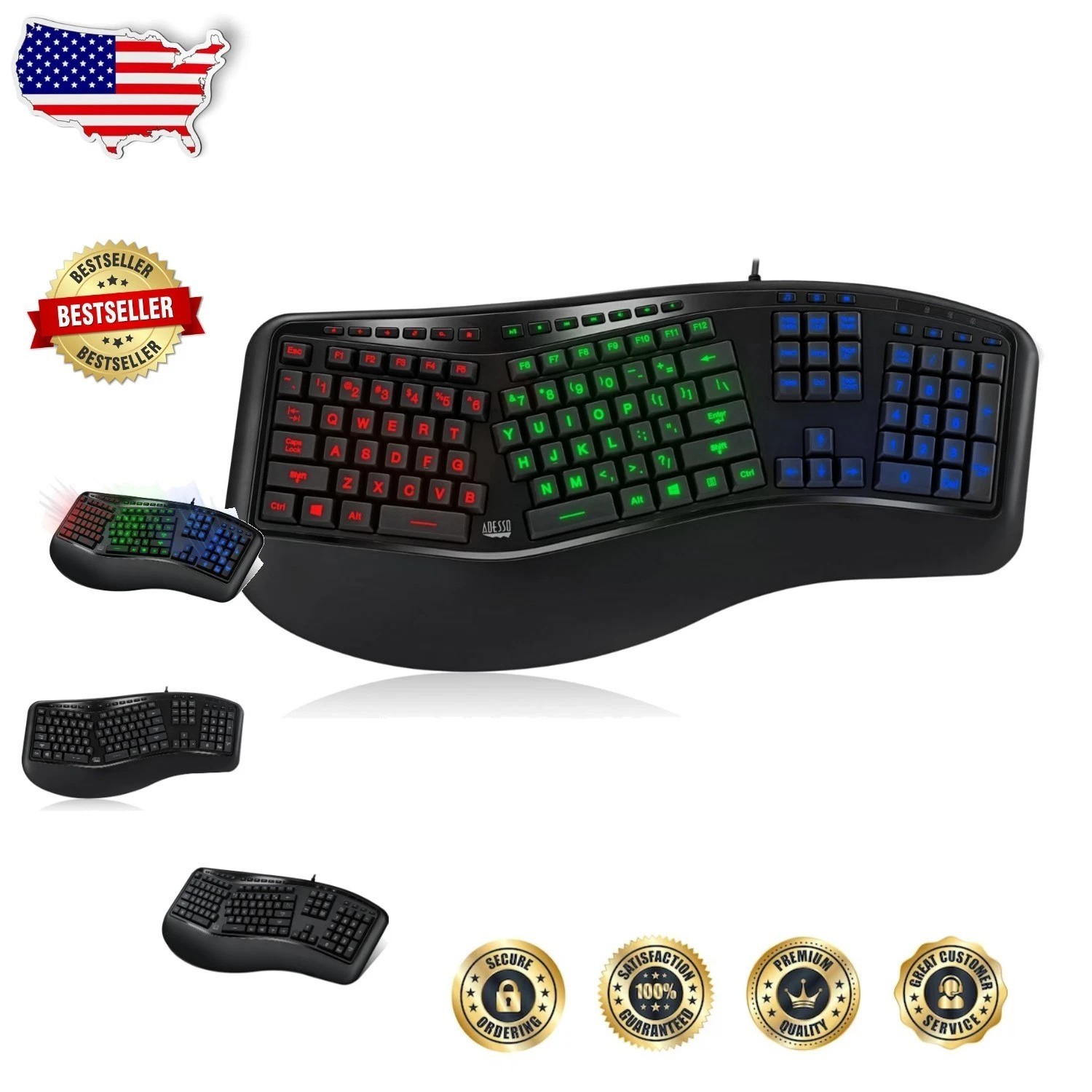 Ergonomic USB Keyboard Tru-Form 150: Large Print, Multimedia Hotkeys, Quiet Keys