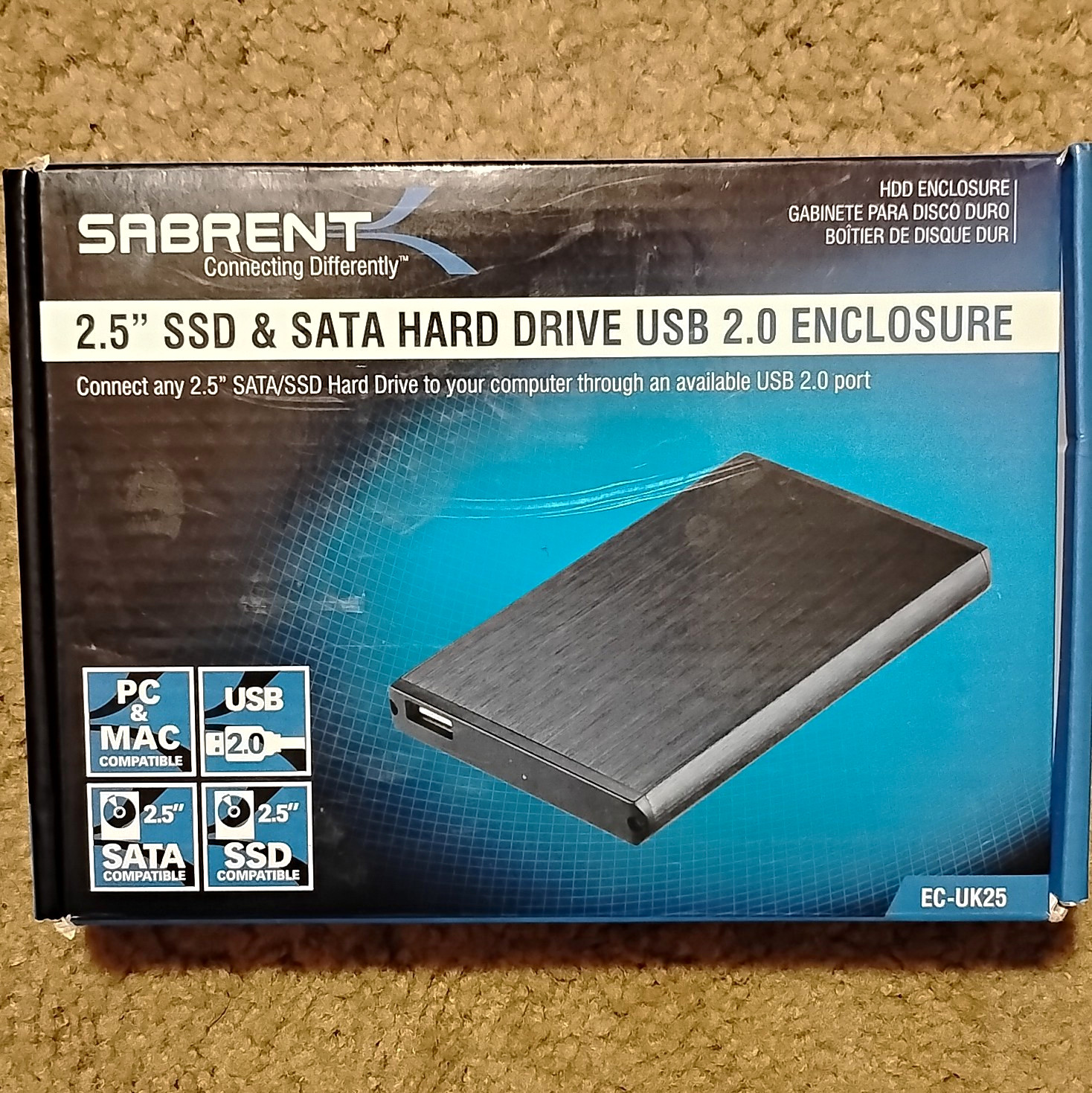 Sabrent EC-UK25 2.5 in SATA SSD/HDD USB 2.0 Enclosure Black Aluminum