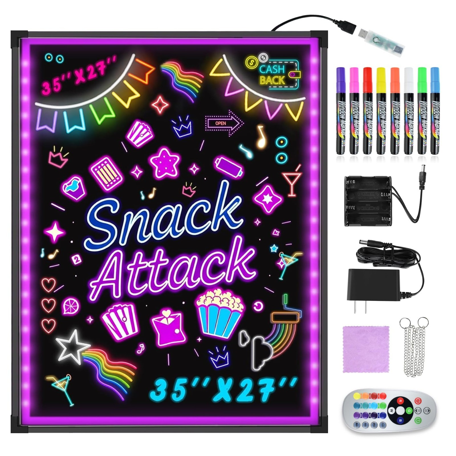 x27 LED Glass Writing Board Neon Menu Sign Dry Erase Wall Mount 16 Colors