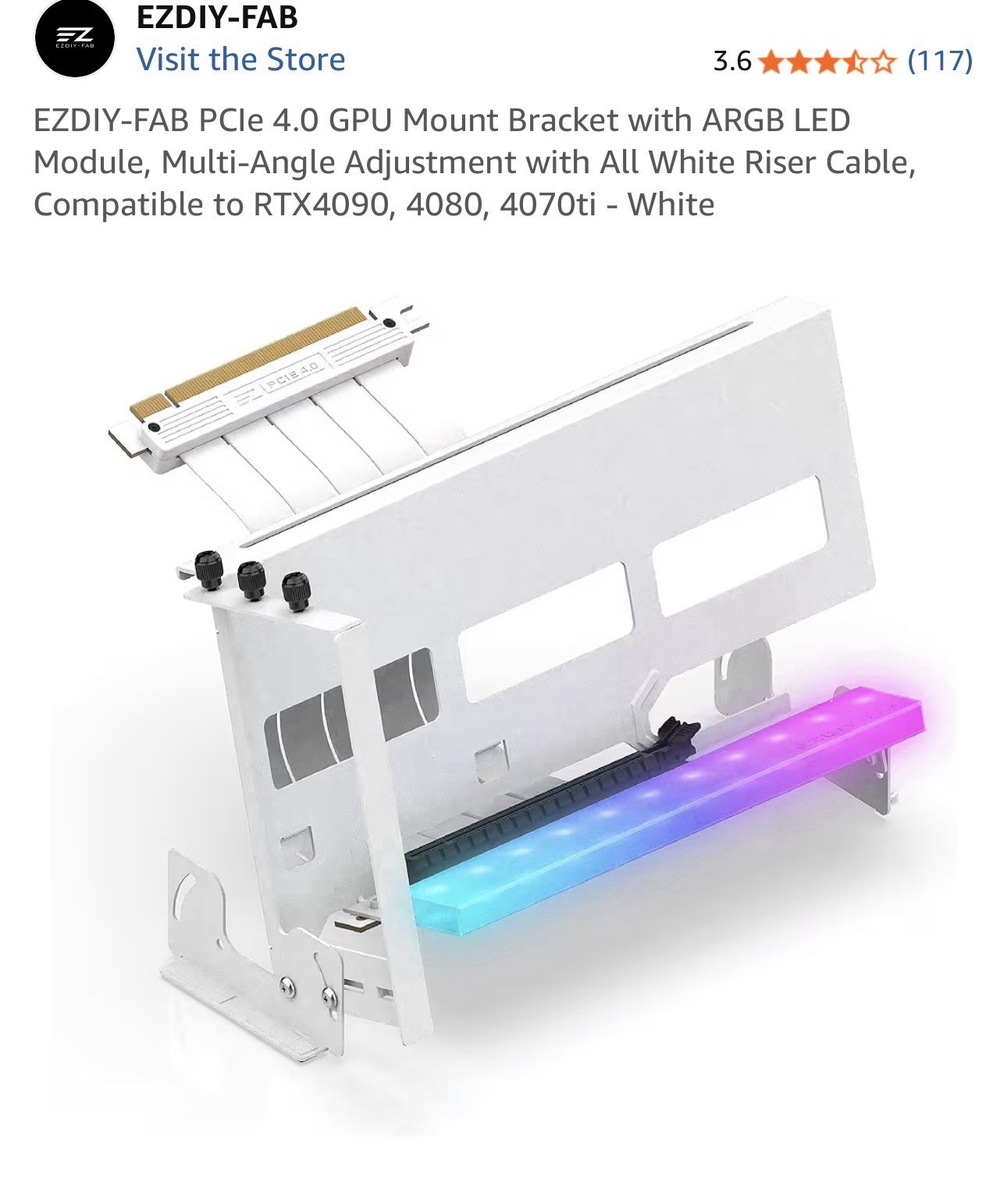 EZDIY-FAB PCIe 4.0 GPU Mount Bracket with ARGB LED Module