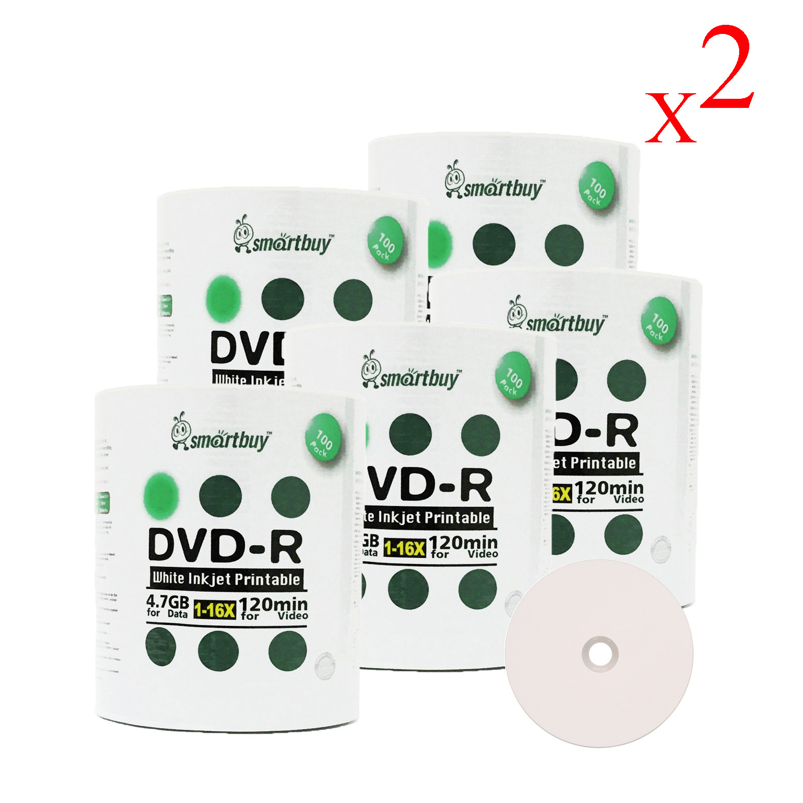 1000 Grade A Smartbuy White Inkjet Hub Printable 16X DVD-R 4.7GB Recordable Disc