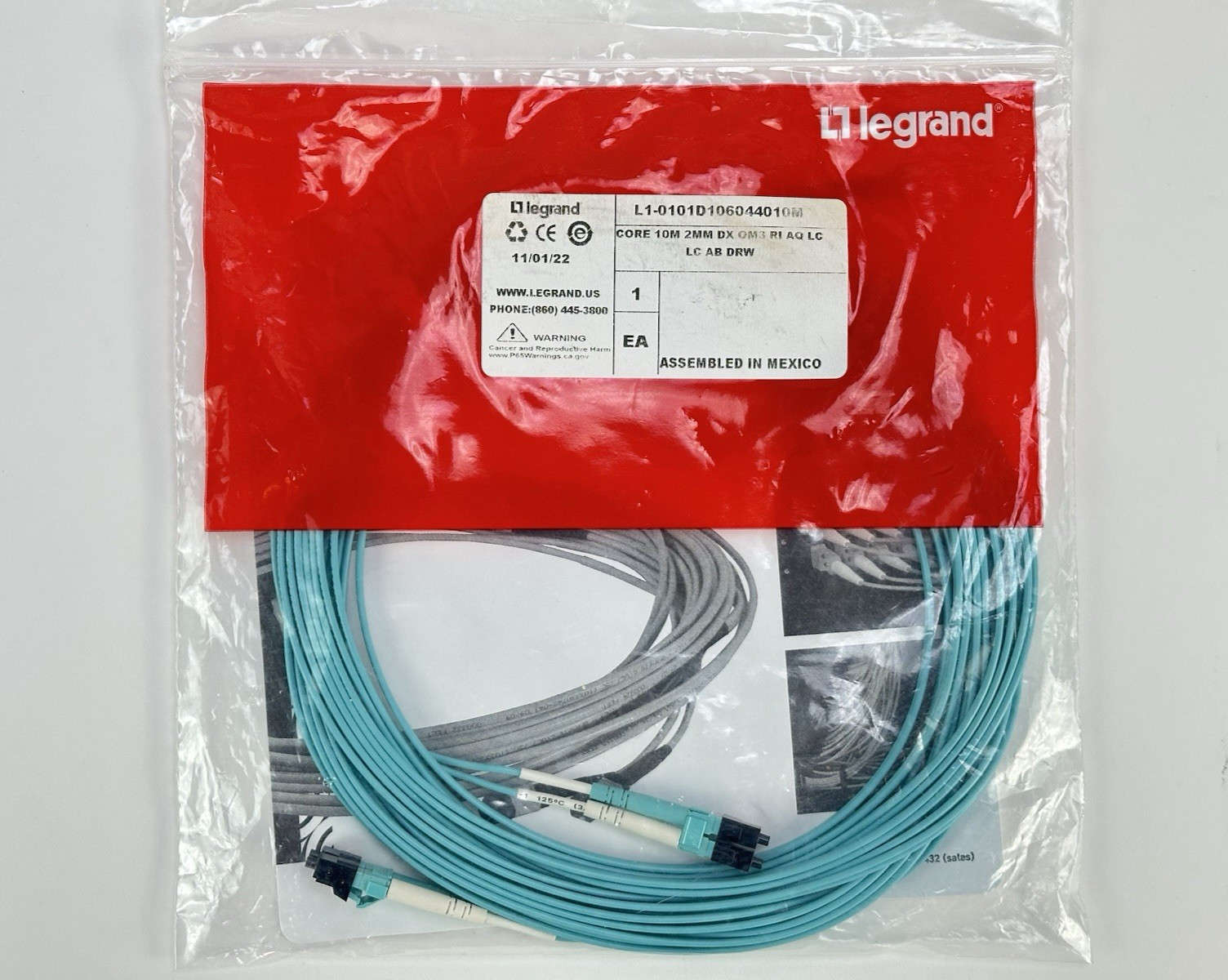 Legrand L1-0101D106044010M Core 10M 2MM DX OM3 LC-LC Multimode Fiber Optic Cable