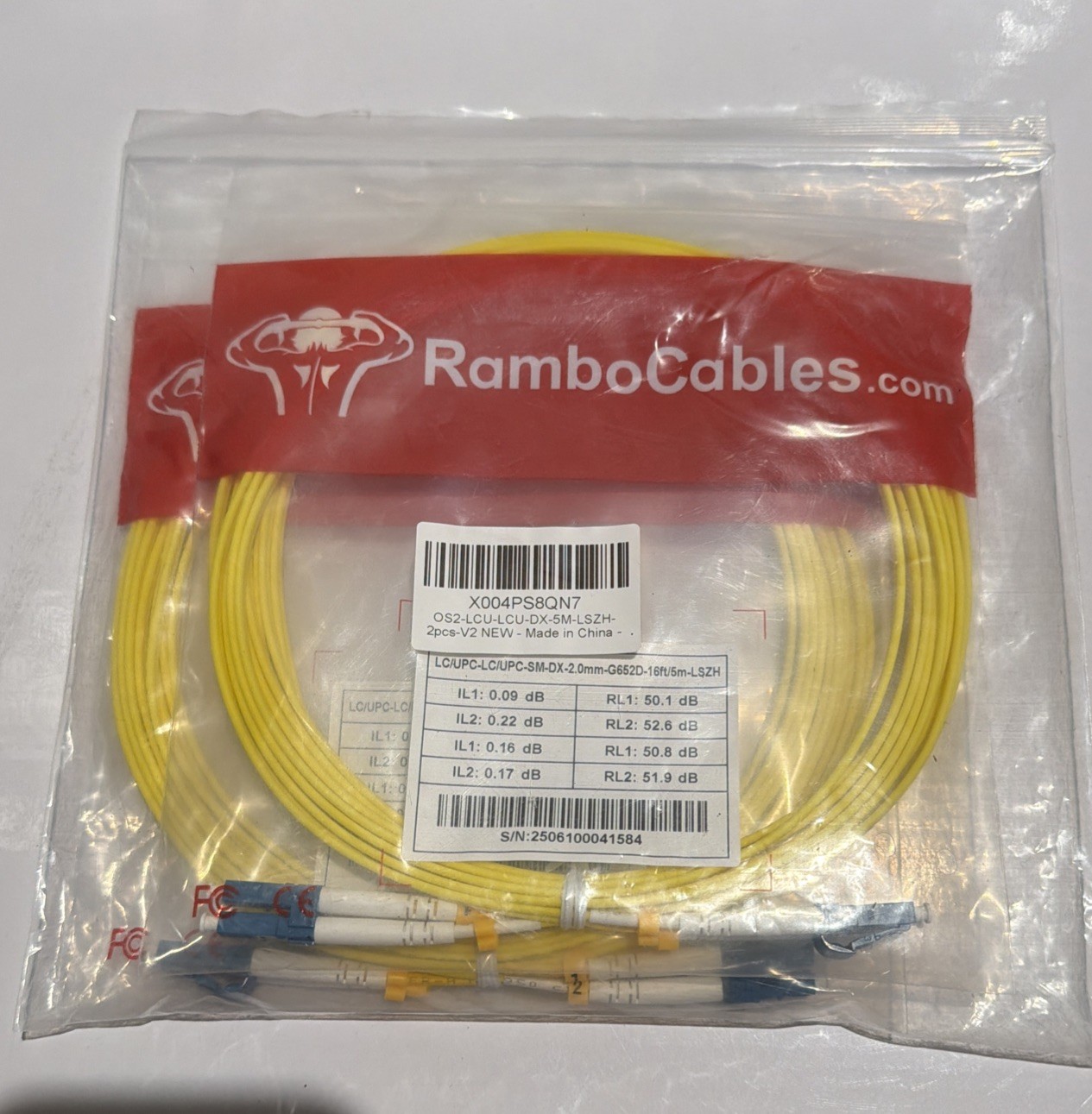 RAMBO CABLES OS2 LCU-LCU DX 5M Fiber Optic Patch Cables LOT/5