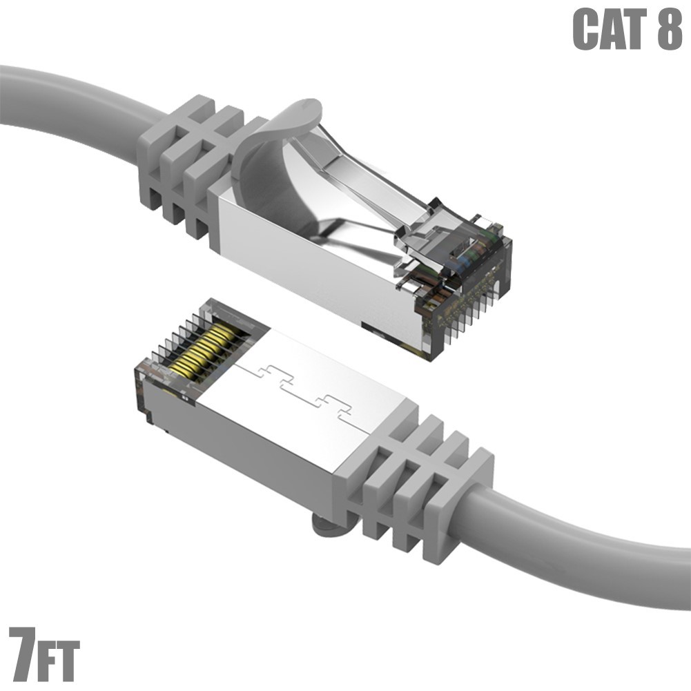 7FT CAT8 RJ45 Network LAN Ethernet SFTP Cable Copper Wire 40Gbps 2GHz 26AWG Gray