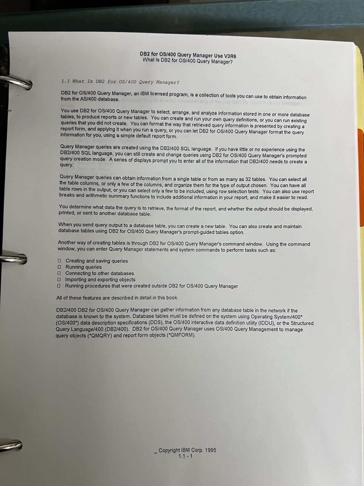 IBM AS/400 OS/400 DB2 Programming Manuals Lot V3R6 Query Manager (3 Binders)