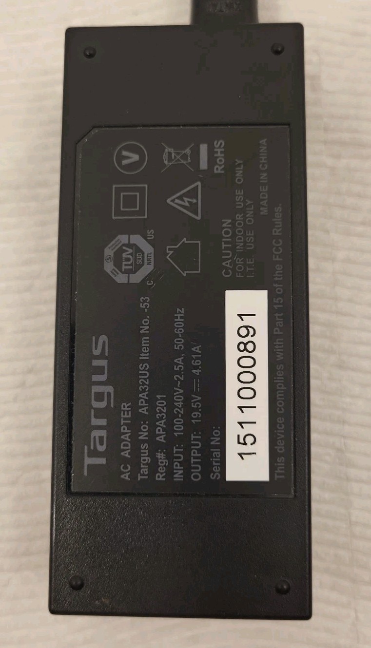 Targus APA32US 90 Watt 19.5V 4.61A Universal Ac Adapter - Box And 120V Cord Only