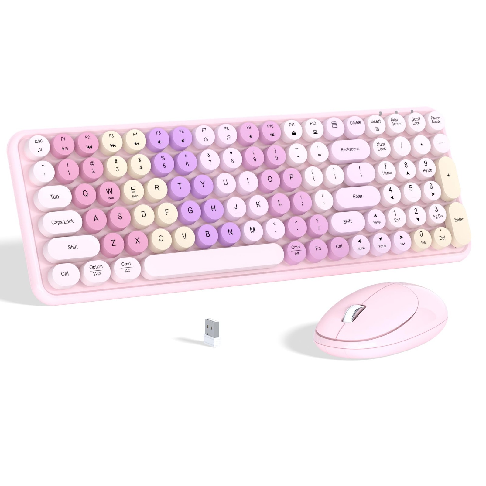 Pink Colorful Gradient Rainbow Wireless 100 Keys Keyboard Optical Mouse Combo