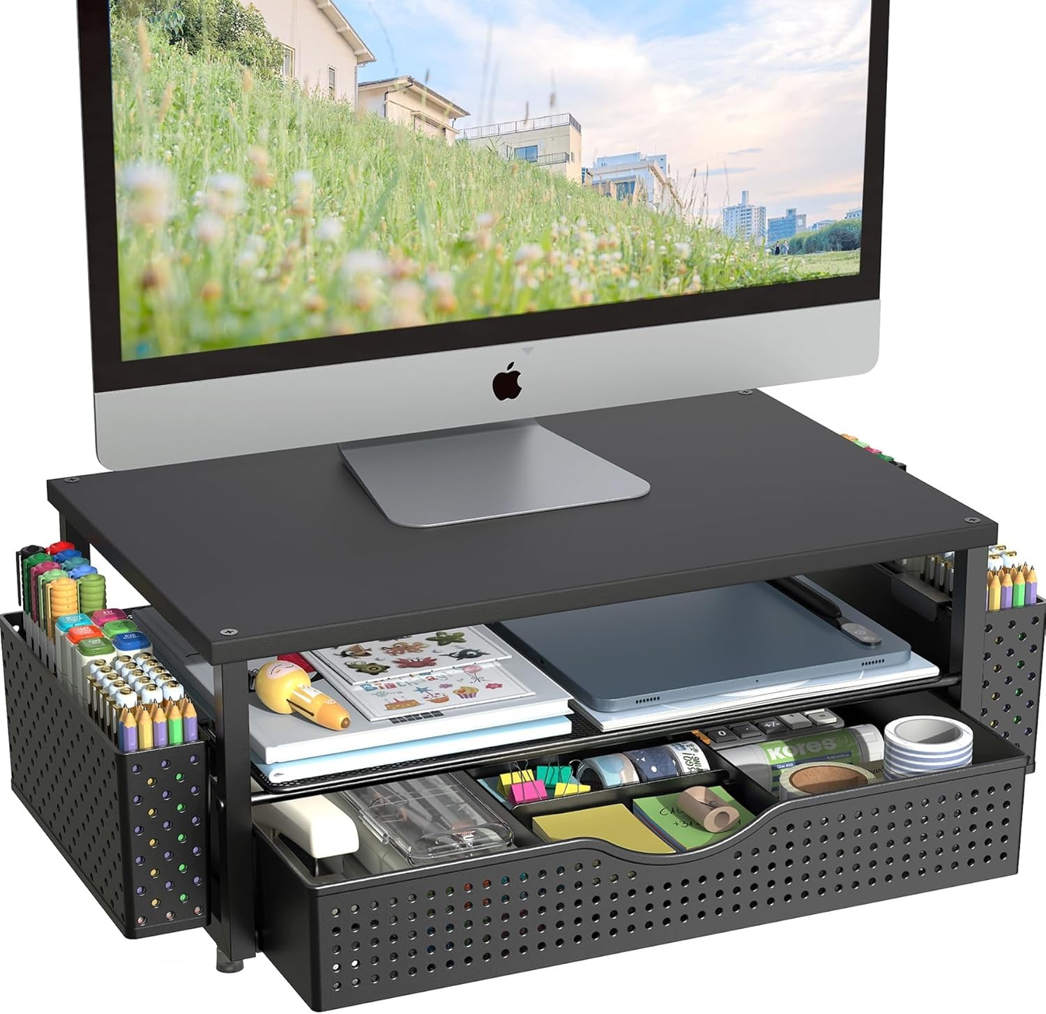 Spacrea Desk Organizer and Accessories, Computer Monitor Stand Riser Black 