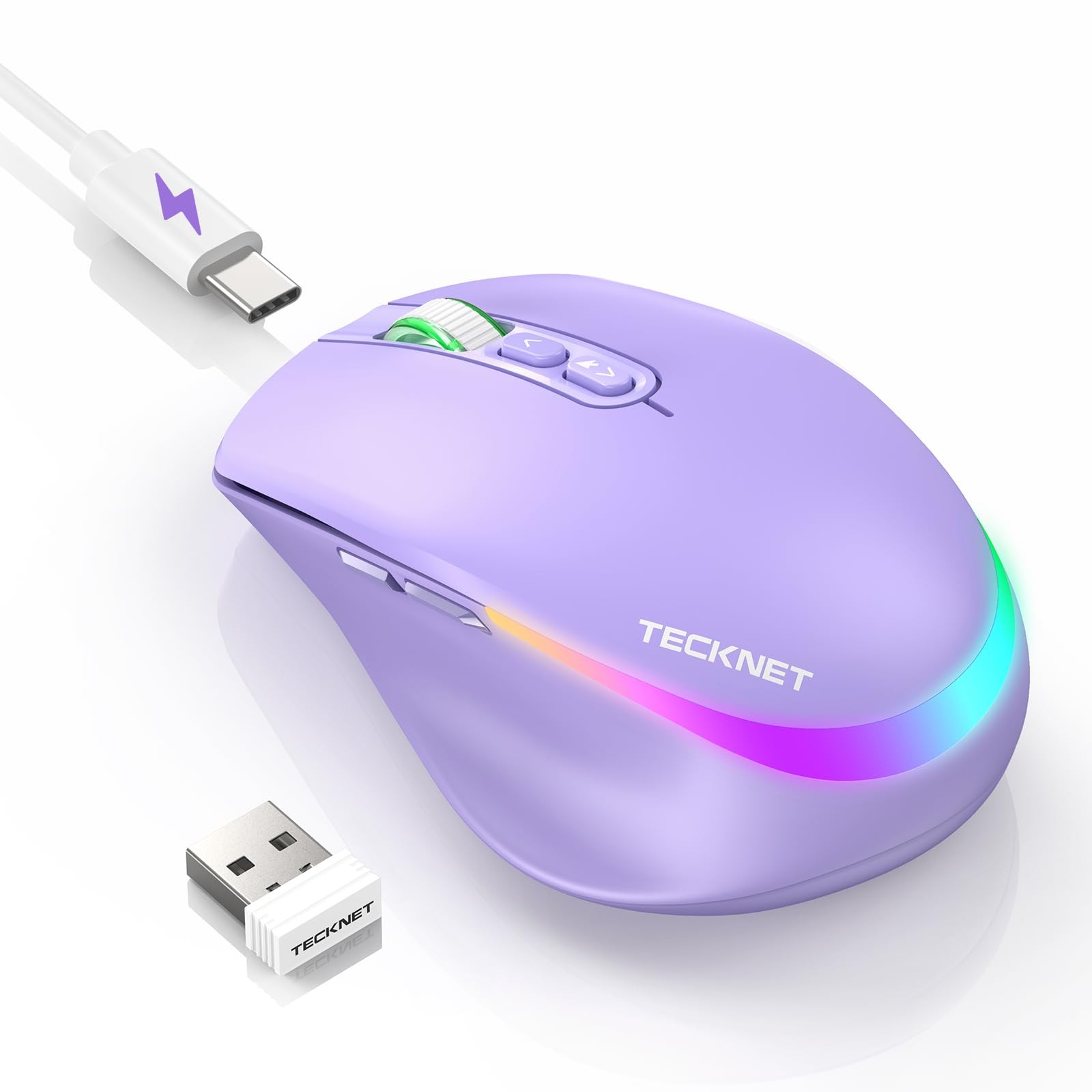 LED Wireless Mouse Jiggler, Rechargeable Mouse with Built-in Mover
