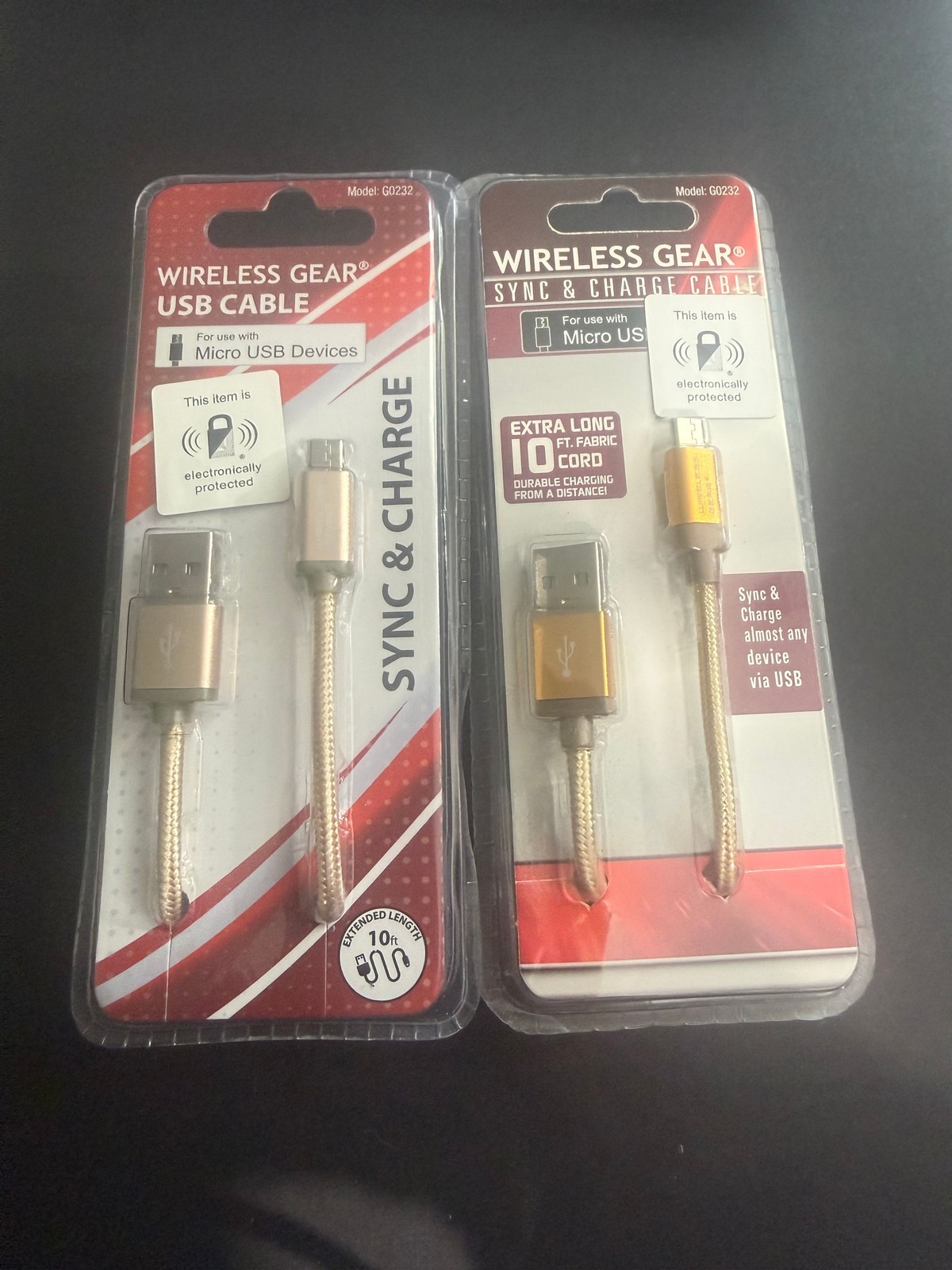 2 pack Wireless Gear G0232 USB Cable 10 ft Micro USB Sync & Charge Fabric Cord
