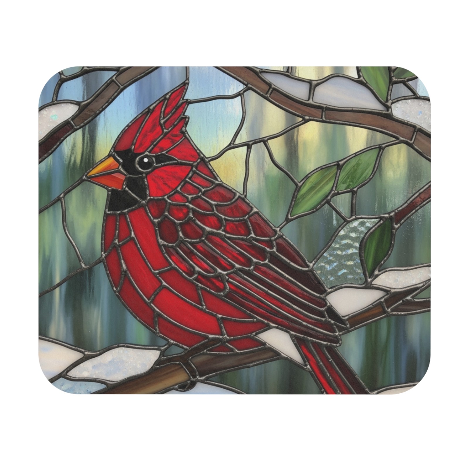 Male Cardinal Mouse Pad bird watcher avian desk office stained glass look nature