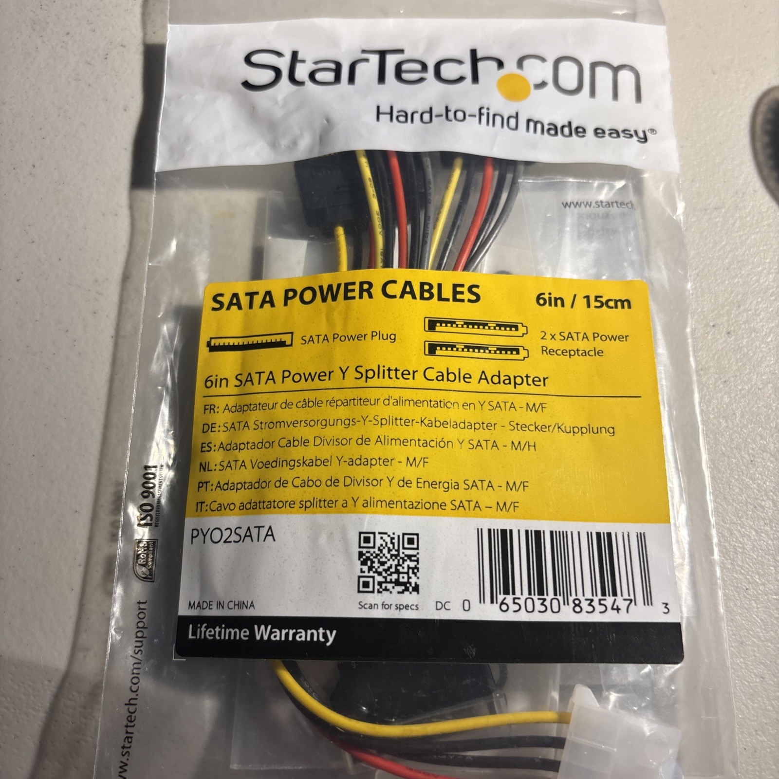 New StarTech.com 6in SATA Power Y Splitter Cable Adapter, PYO2SATA, 6" / 15cm